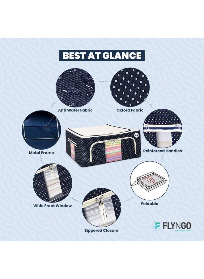 FLYNGO FLYNGO Foldable Steel Frame Clothes Organizer Storage Box For Wardrobe, Saree, Shirts, And Blankets (44 Ltr - Pack Of 2, Oxford Fabric), Blue  - Image 2