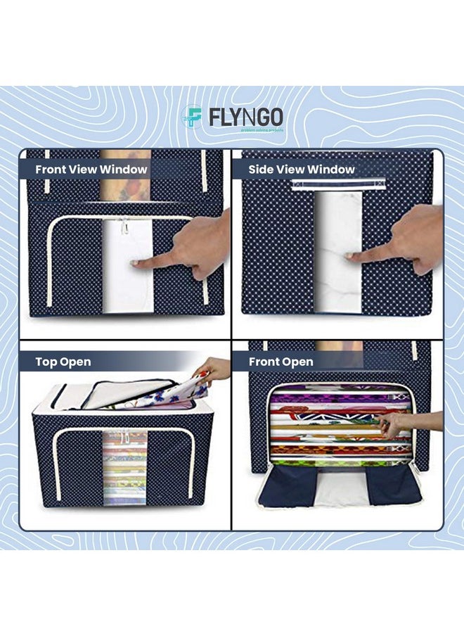 FLYNGO FLYNGO Foldable Steel Frame Clothes Organizer Storage Box For Wardrobe, Saree, Shirts, And Blankets (44 Ltr - Pack Of 2, Oxford Fabric), Blue  - Image 4