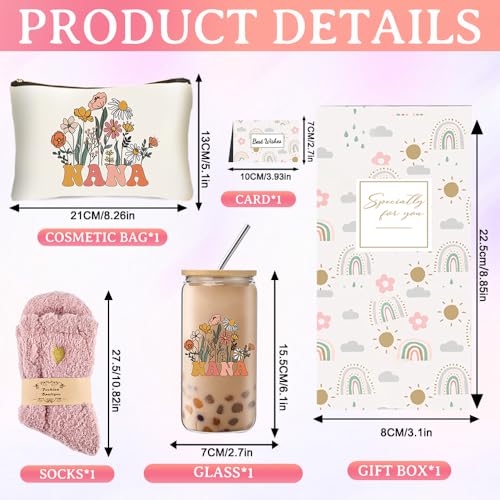 DHQH Best Nana Gifts for Women, Birthday Christmas Gifts Set from Granddaughter Grandson, Godmother Thanksgiving Ideas Gift with 16 Oz Glass Cup - Image 2
