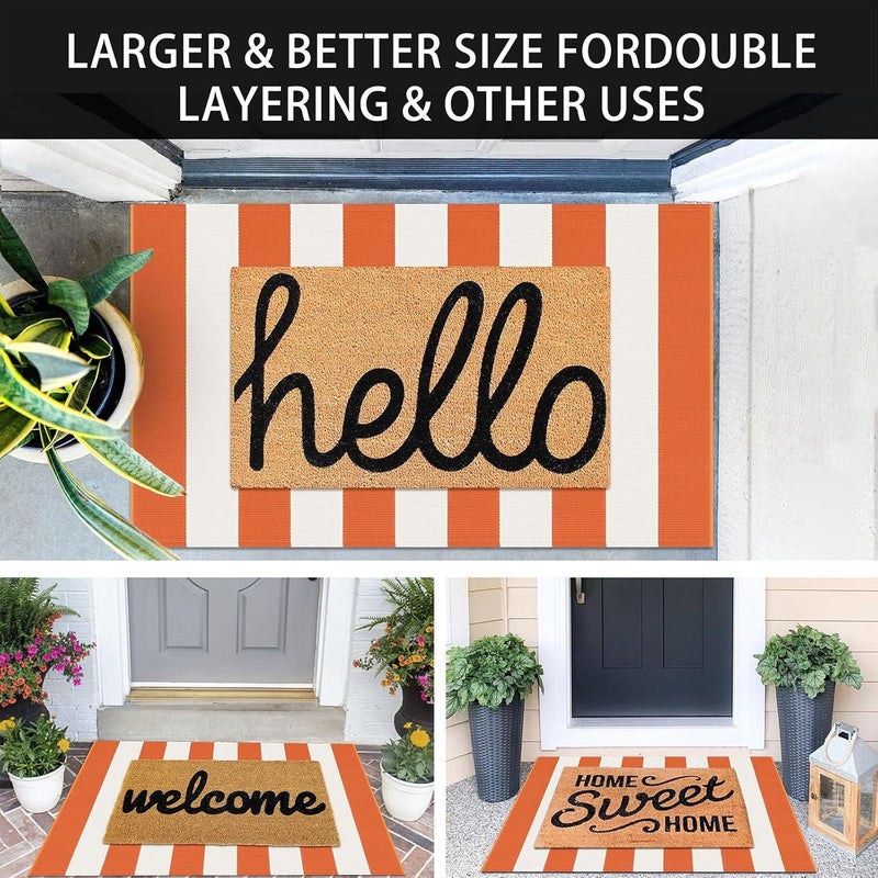 KOZYFLY Striped Rug 27.5x43 Inches Orange and White Halloween Fall Front Door Rug Hand Woven Area Rugs Washable Outdoor Doormats Indoor Entrance Mat for Front Porch Kitchen Entryway Patio Holiday - Image 3