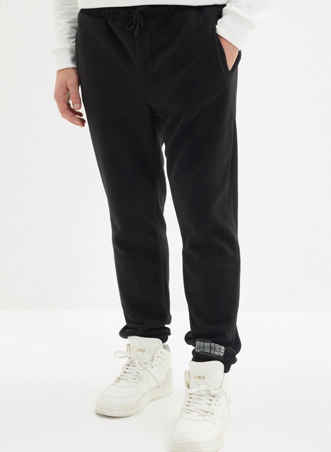 trendyol Black Regular/Normal Cut Rubber Leg Warm Anti-Pilling Fleece Sweatpants - Image 1