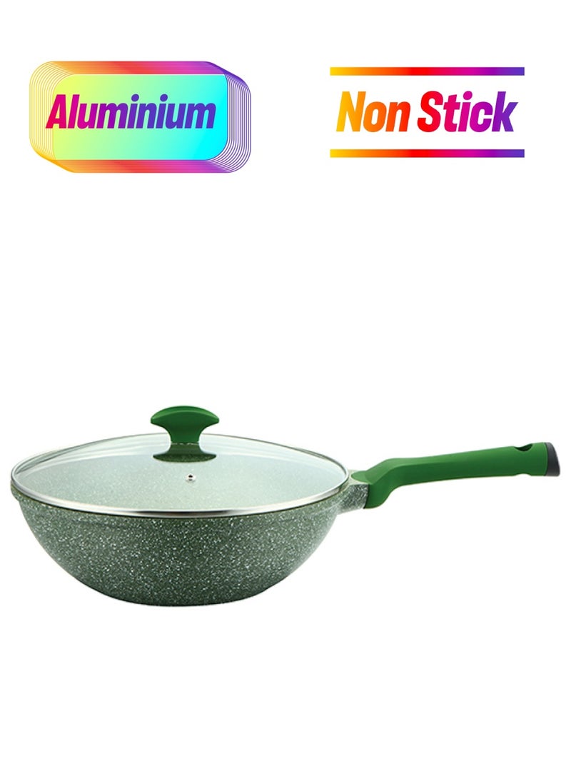 Prestige Granite Non-Stick Aluminium Wok Pan With Lid Green - Image 1
