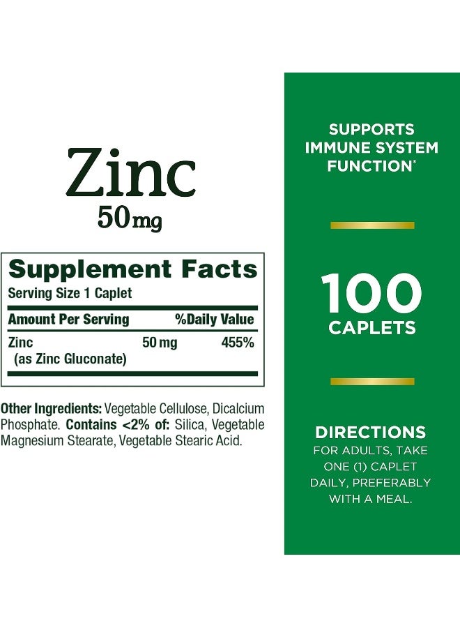 ناتشرز باونتي الزنك، يدعم وظيفة الجهاز المناعي، مكمل غذائي، 50 ملغ، كبسولات، 100 قرص - Image 2
