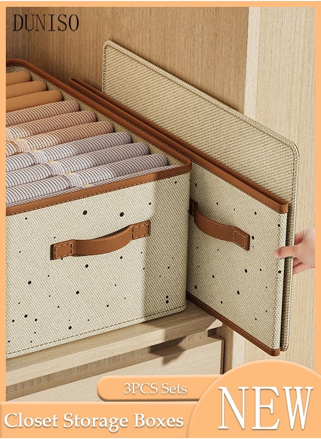DUNISO 3 Pieces Fabric Closet Storage Organizer Set Foldable Clothes Boxes Large Capacity Wardrobe Stackable Closet Drawer with Handle for Leggings Stockings Socks Underwear  - Image 1