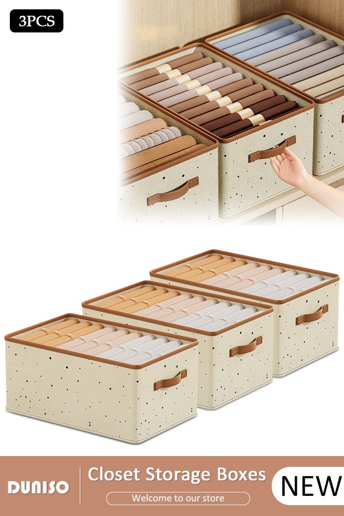 DUNISO 3 Pieces Fabric Closet Storage Organizer Set Foldable Clothes Boxes Large Capacity Wardrobe Stackable Closet Drawer with Handle for Leggings Stockings Socks Underwear - Image 1