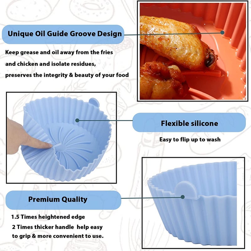 Luxoper 6Pcs Nonstick Baking Tray for Air Fryer Silicone Air Fryer Tray Reusable Heat Resistant Round Silicone Basket Microwave Dish Food Grade Oven Insert - Image 3