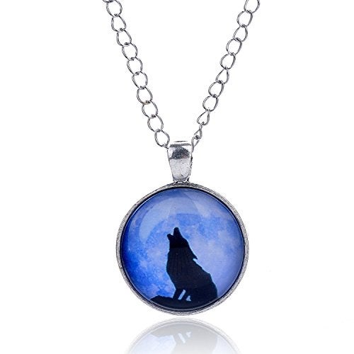 LUREME Time Gem Series Silver Tone Chain Disc Charm Necklace (Howl Wolf) (01002594) - Image 5