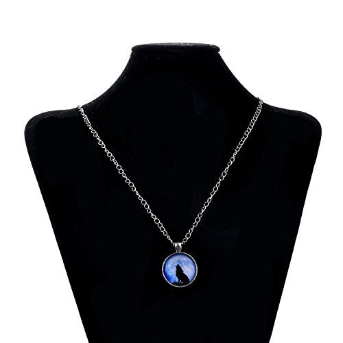 LUREME Time Gem Series Silver Tone Chain Disc Charm Necklace (Howl Wolf) (01002594) - Image 2