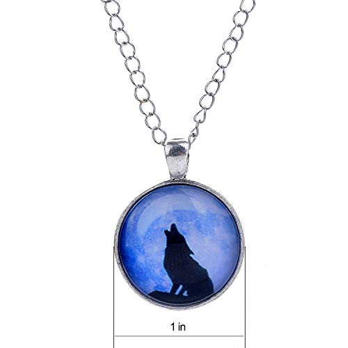 LUREME Time Gem Series Silver Tone Chain Disc Charm Necklace (Howl Wolf) (01002594) - Image 4