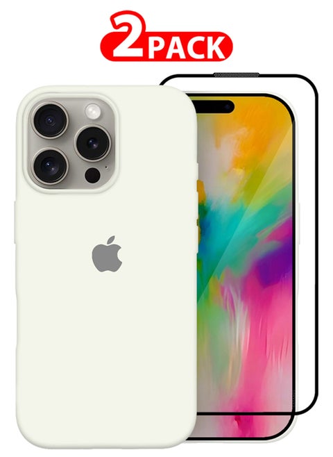 (for iPhone 16 Pro) 2 Pack Case and Screen Protector, Slim Silicone Case, Full Covered Anti Scratch Shockproof Protective Cover