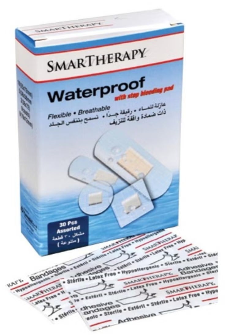 سمارثيرابي عبوة 30 قطعة لصقات جروح ضمادات شفافة مع بطانة وقف نزيف – مقاسات متنوعة – مقاومة للماء