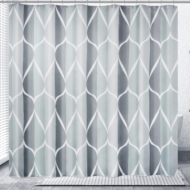 Gelbchu Grey Geometric Shower Curtain W 84 x H 72 Waterproof Design and Polyester Quick-Drying  Weighted Hem  Extra Wide Size Shower Curtains Set for Bathroom Machine Washable with 14 Hooks - Image 1