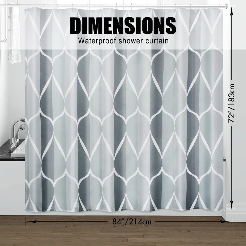 Gelbchu Grey Geometric Shower Curtain W 84 x H 72 Waterproof Design and Polyester Quick-Drying  Weighted Hem  Extra Wide Size Shower Curtains Set for Bathroom Machine Washable with 14 Hooks - Image 5
