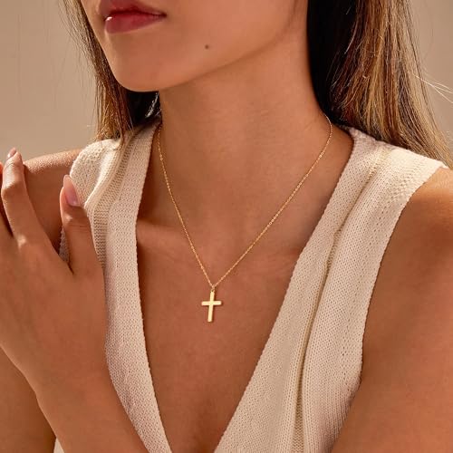 Moodear Cross Necklace for Women - Dainty 14K Gold Plated Cross Pendant Simple Necklaces Fashion - Image 2