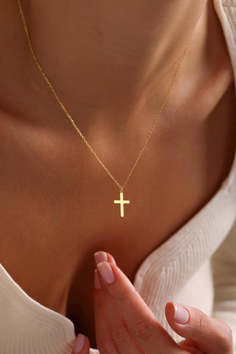 Moodear Cross Necklace for Women - Dainty 14K Gold Plated Cross Pendant Simple Necklaces Fashion - Image 4