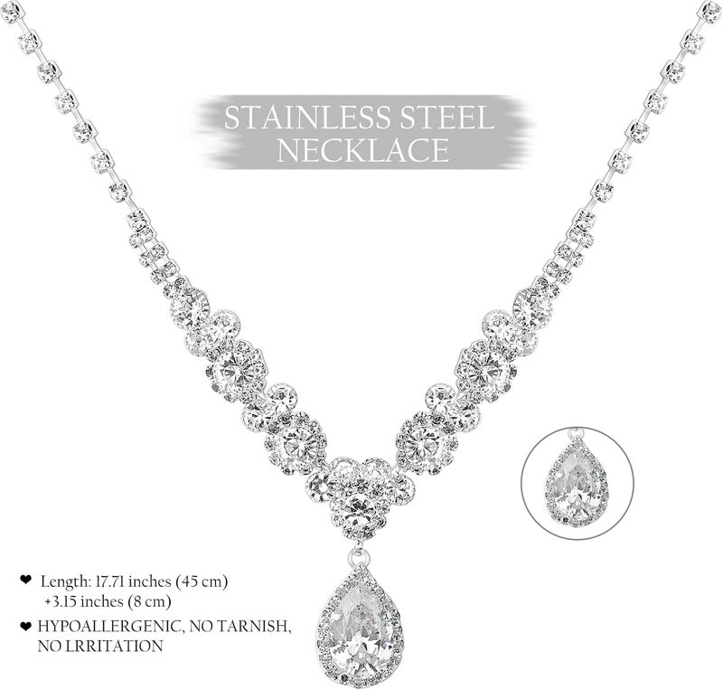 Cocide Silver Jewelry Set for Women Crystal Tiara and Necklace Kit for Girls Rhinestone Crown Earrings Neck Accessories for Bride Wedding Birthday Party Bridal Prom Bridesmaid Dress up - Image 5