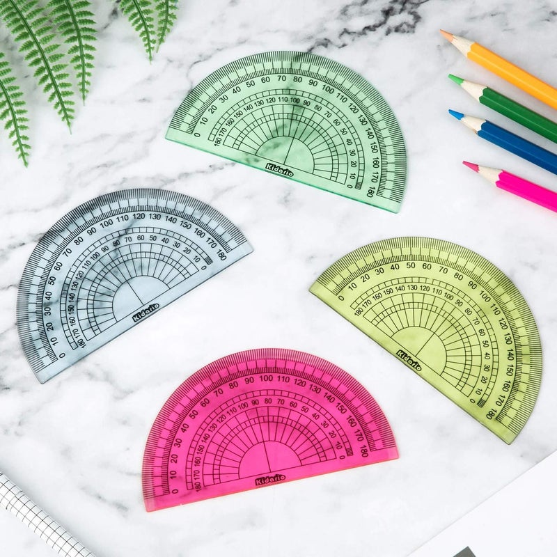 eBoot 24 Pack Plastic Protractors Math Protractor 180 Degrees 4 Inch (Red Green Yellow Blue) - Image 5