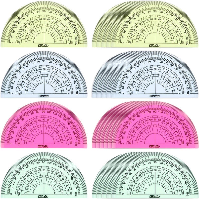 eBoot 24 Pack Plastic Protractors Math Protractor 180 Degrees 4 Inch (Red Green Yellow Blue) - Image 1