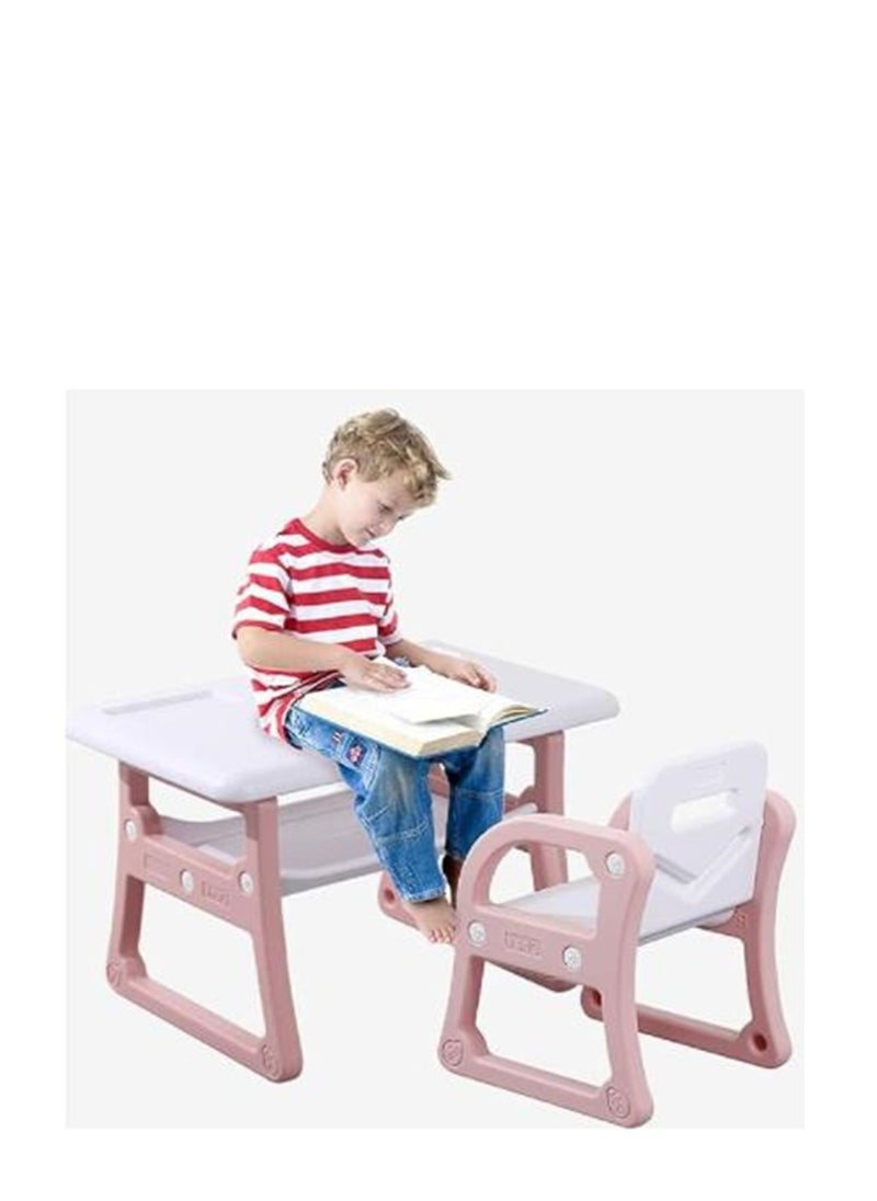 Golden - Kids Plastic Table Chairs Set,Children Study Table School Desk Chair Storage,Reading Craft Table,Kid Activity Table,Toddler Table - Image 1