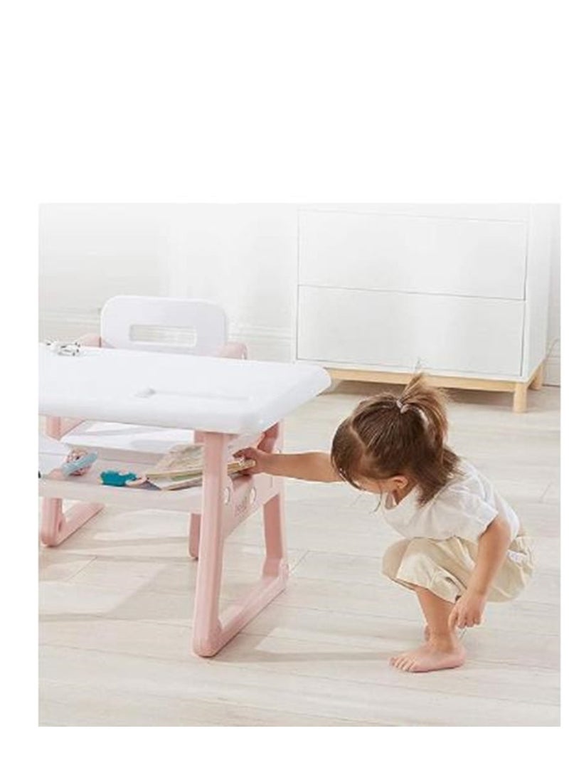 Golden - Kids Plastic Table Chairs Set,Children Study Table School Desk Chair Storage,Reading Craft Table,Kid Activity Table,Toddler Table - Image 1
