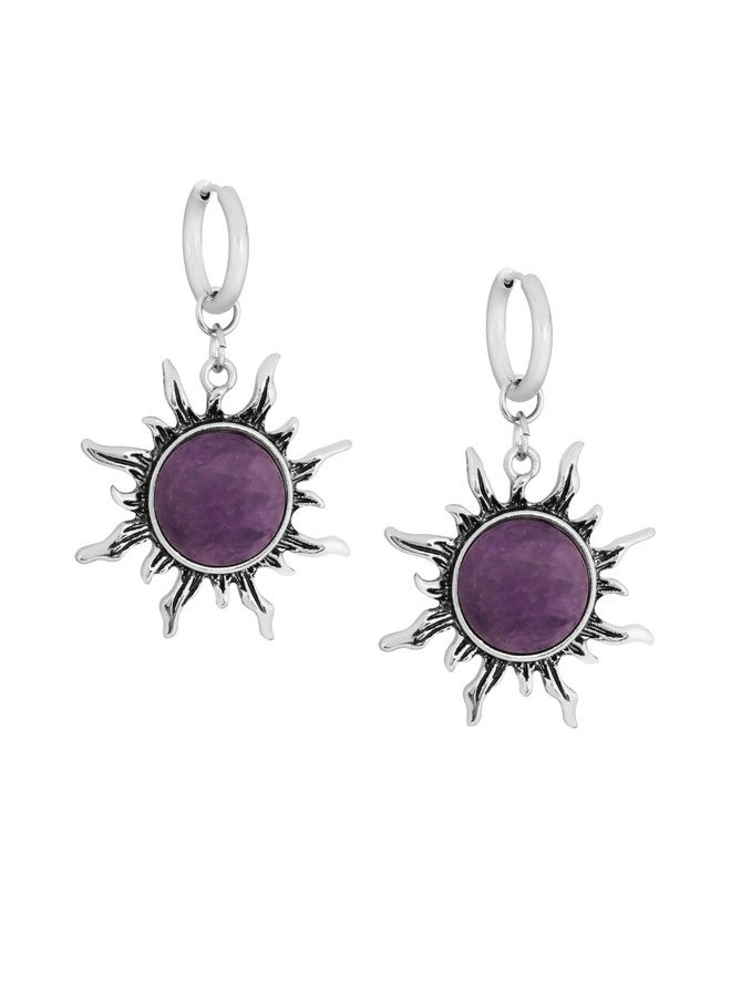 Sacina Purple Sun Crystal Hoop Earrings, Gothic Boho Earrings, Goth Jewelry, Christmas Jewelry Gift for Women - Image 1