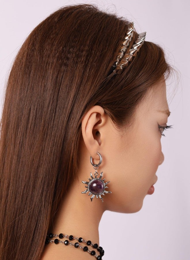 Sacina Purple Sun Crystal Hoop Earrings, Gothic Boho Earrings, Goth Jewelry, Christmas Jewelry Gift for Women - Image 3