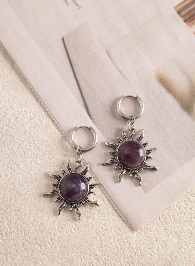 Sacina Purple Sun Crystal Hoop Earrings, Gothic Boho Earrings, Goth Jewelry, Christmas Jewelry Gift for Women - Image 5