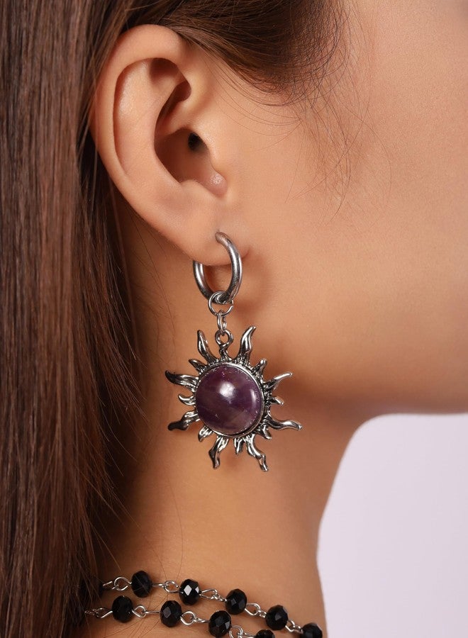 Sacina Purple Sun Crystal Hoop Earrings, Gothic Boho Earrings, Goth Jewelry, Christmas Jewelry Gift for Women - Image 2