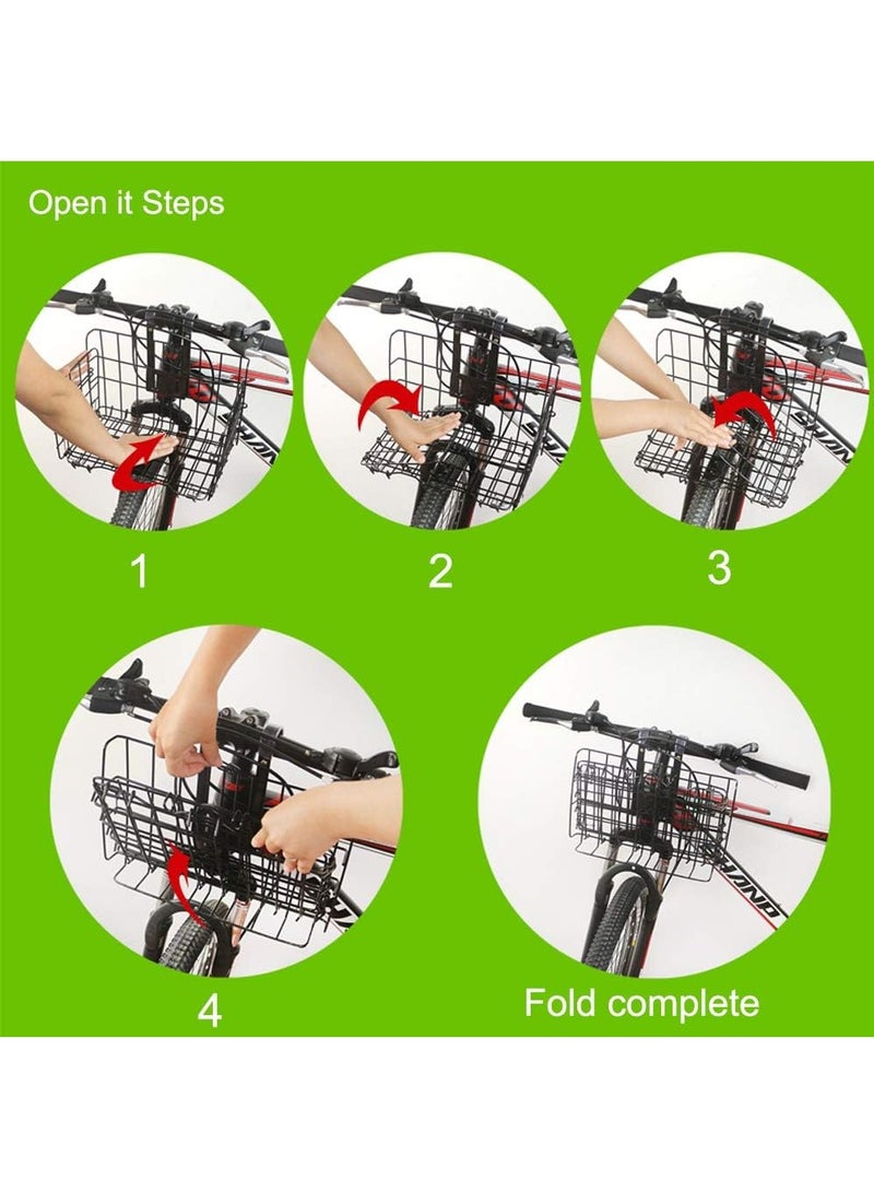 Folding Bike Front Basket, Easy Installation On Front Handlebar, Rust Proof Detachable Folding Rear Bike Basket, Mountain Bike Accessories, Bike Frame Basket Silver 33.5*22*20 cm