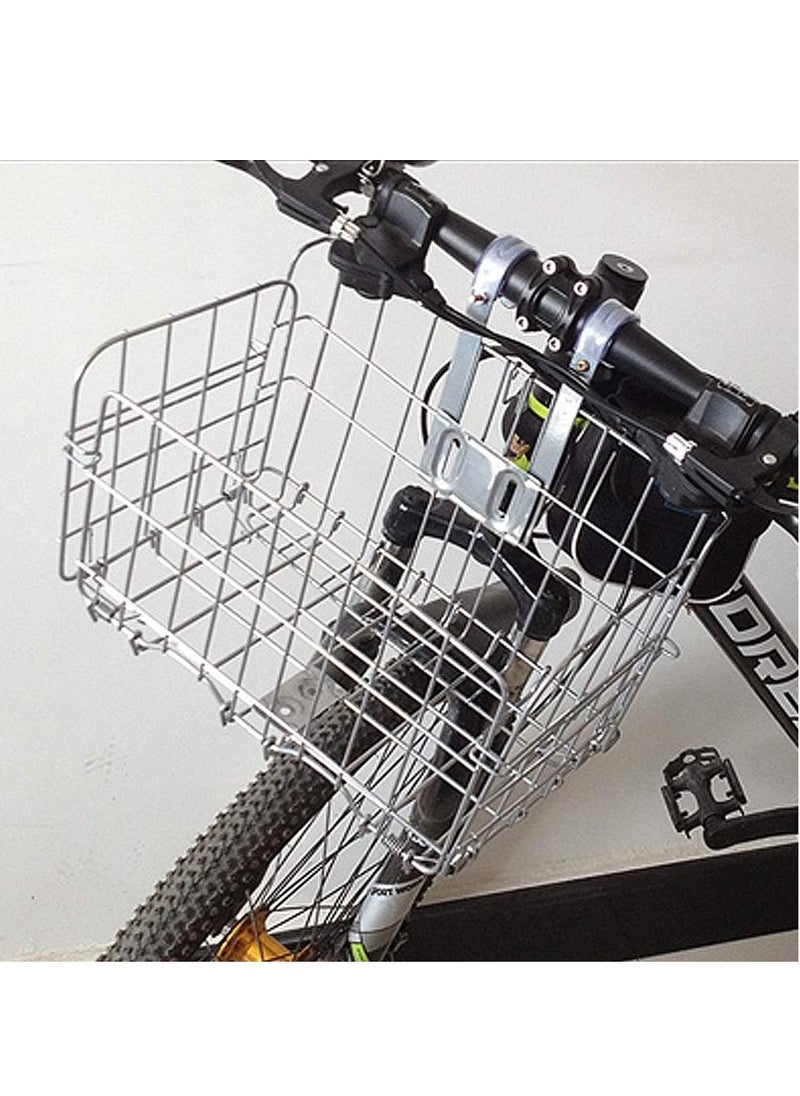 DUNISO Folding Bike Front Basket, Easy Installation On Front Handlebar, Rust Proof Detachable Folding Rear Bike Basket, Mountain Bike Accessories, Bike Frame Basket Silver 33.5*22*20 cm  - Image 1
