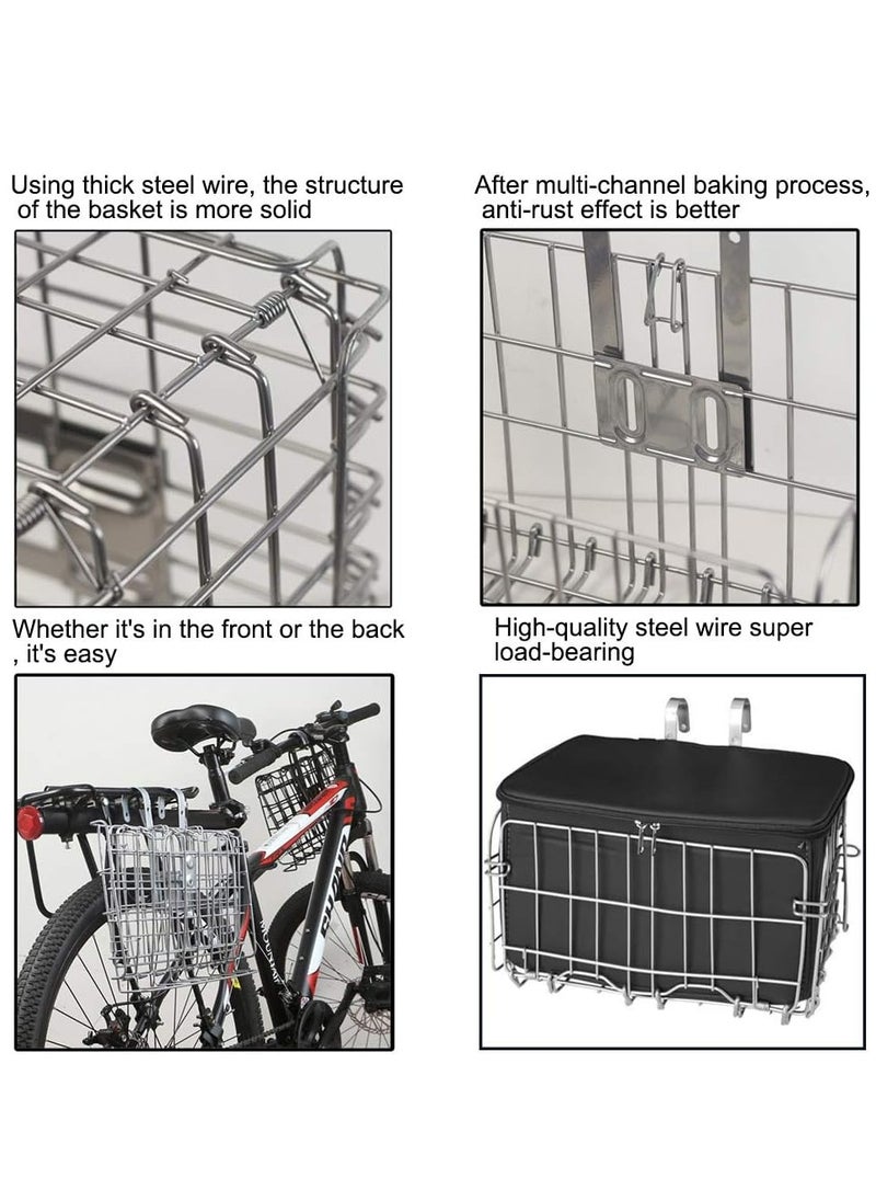 DUNISO Folding Bike Front Basket, Easy Installation On Front Handlebar, Rust Proof Detachable Folding Rear Bike Basket, Mountain Bike Accessories, Bike Frame Basket Silver 33.5*22*20 cm  - Image 4