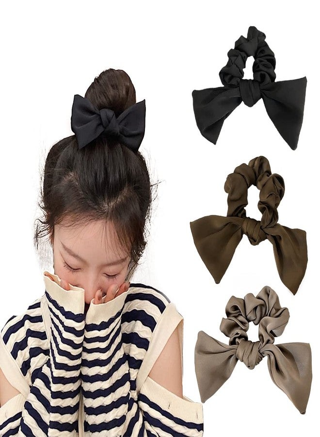 Guqqeuc Bowknot Hair Scrunchies Silk Hair Bows for Women Girls Bows Hair Elastics for Teen Girls Elegant Ponytail Holders for Thick Thin Hair Accessories 3 Pcs - Image 1