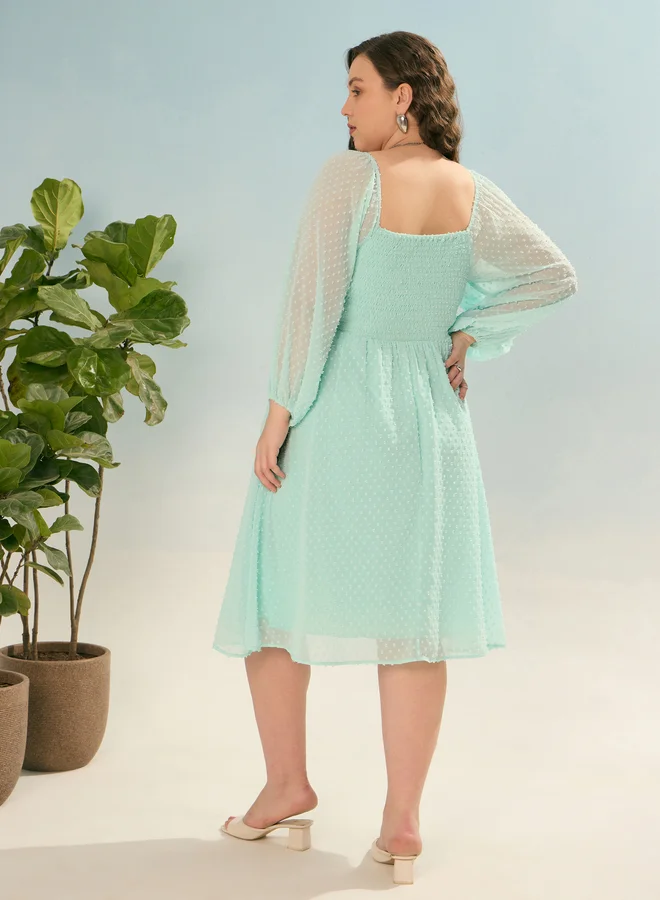 SASSAFRAS Plus Dobby Skater Dress with Square Neck