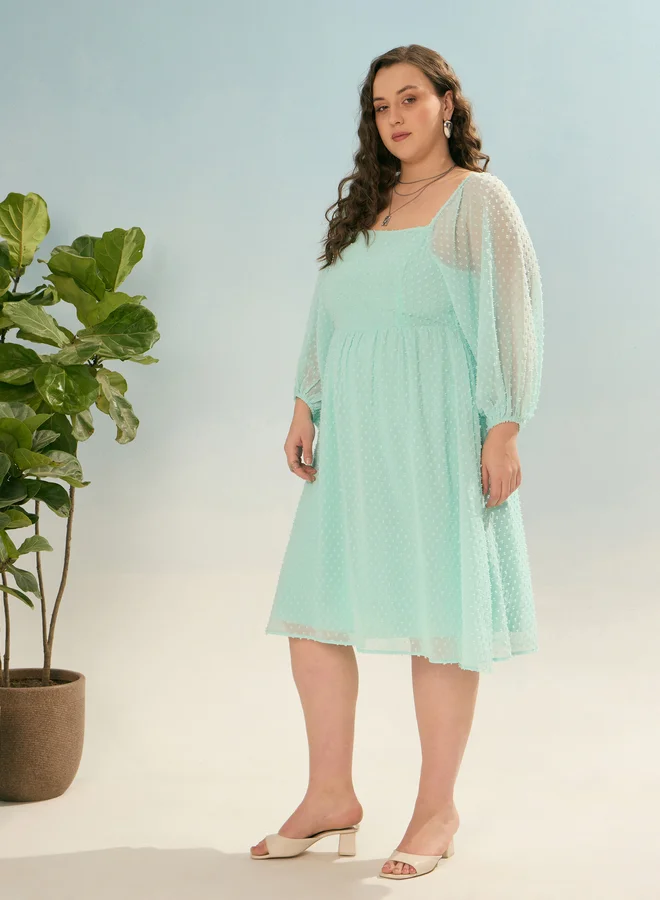SASSAFRAS Plus Dobby Skater Dress with Square Neck