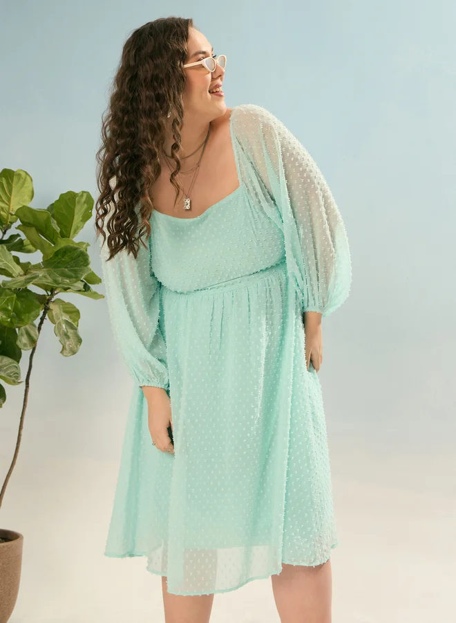 ساسافراس Sassafras Plus Dobby Skater Dress with Square Neck