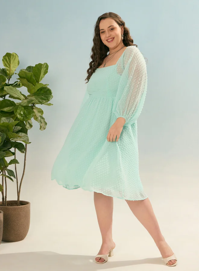 SASSAFRAS Plus Dobby Skater Dress with Square Neck