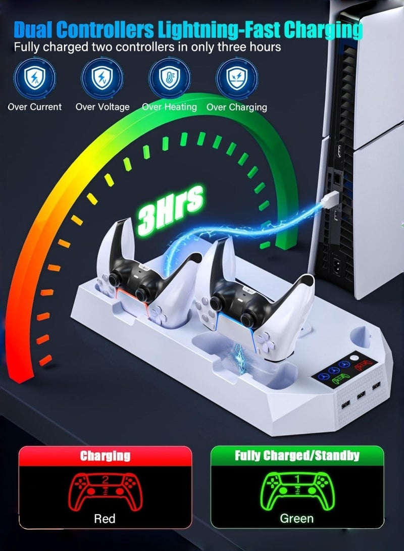 CoolRabbie Vertical Cooling Stand for PS5/PS5 Slim/PS5 Pro Stand and Cooling Station with Dual Controller Charging Station for PlayStation 5 Console, PS5 Accessories Incl. Controller Charger, Cooling Fan, Headset Holder, 3 USB Hub, Black - Image 4