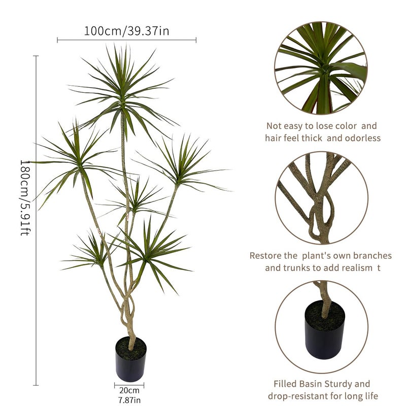 AfanD Artificial Dracaena marginata,5ft Tall Fake Plants Artificial Dracaena marginata Plants for Indoor, Fake Trees for Office Home Living Room Floor Patio Greening Porch Decor - Image 2