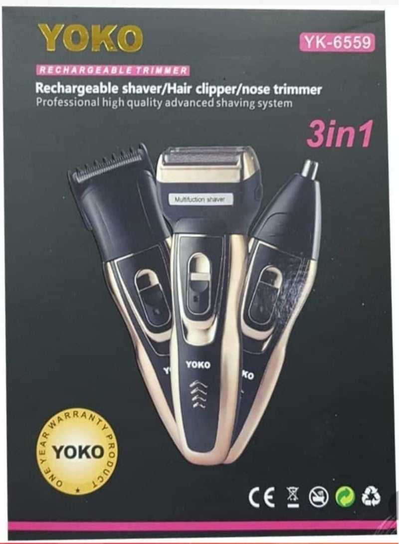 YOKO 3-In-1 Rechargable Trimmer Black/Gold 15cm - Image 2