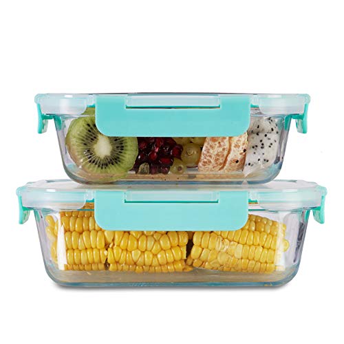 Allo FoodSafe 640ml & 1040ml Rectangle Glass Food Storage Container | Microwave Safe | High Borosilicate | Leak Proof | Set of 2, Transparent - Image 1