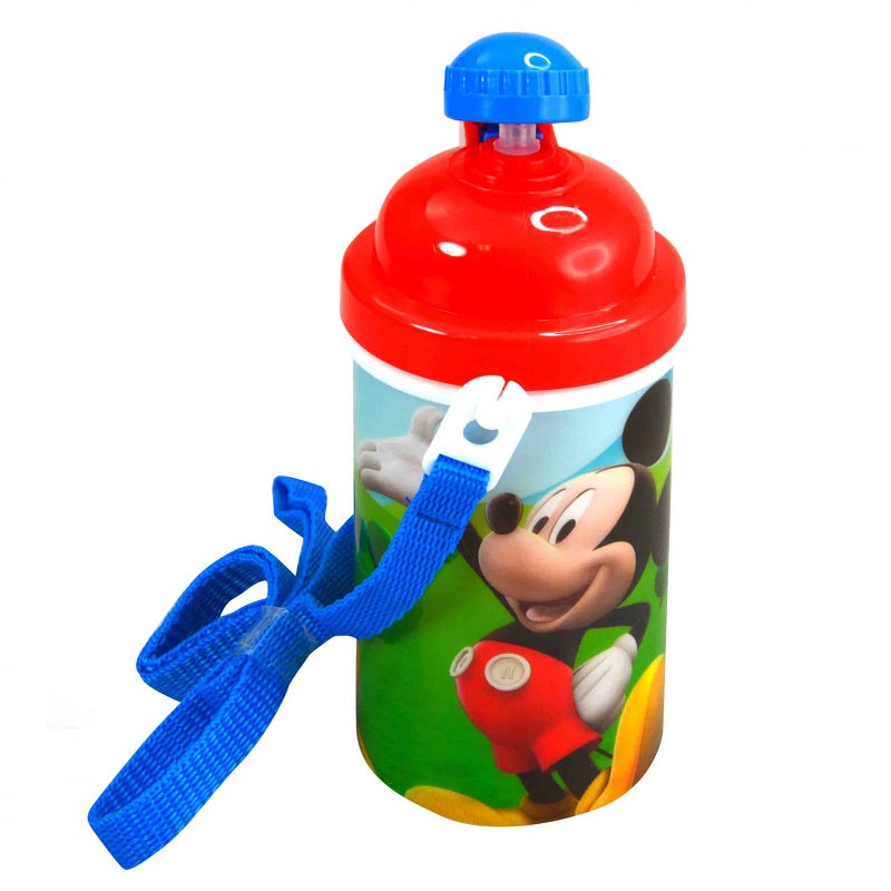 Zak Designs Disney Mickey Mouse One Touch Button Water Bottles with Reusable Built in Straw, Carrying Strap - Safe Approved BPA Free, Easy to Clean, for Kids Girls Boys, Goodies Home Travel - Image 1