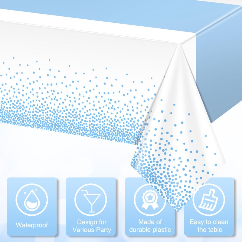 MASHAN 3Pcs White and Light Blue Tablecloth Party Decorations,Plastic White Table Cloth Printed Baby Blue Table Runner Disposable Rectangle Cover for Birthday Baby Shower Wedding Party,54 x108 Inch - Image 3