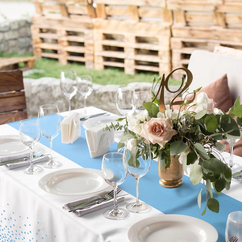 MASHAN 3Pcs White and Light Blue Tablecloth Party Decorations,Plastic White Table Cloth Printed Baby Blue Table Runner Disposable Rectangle Cover for Birthday Baby Shower Wedding Party,54 x108 Inch - Image 5