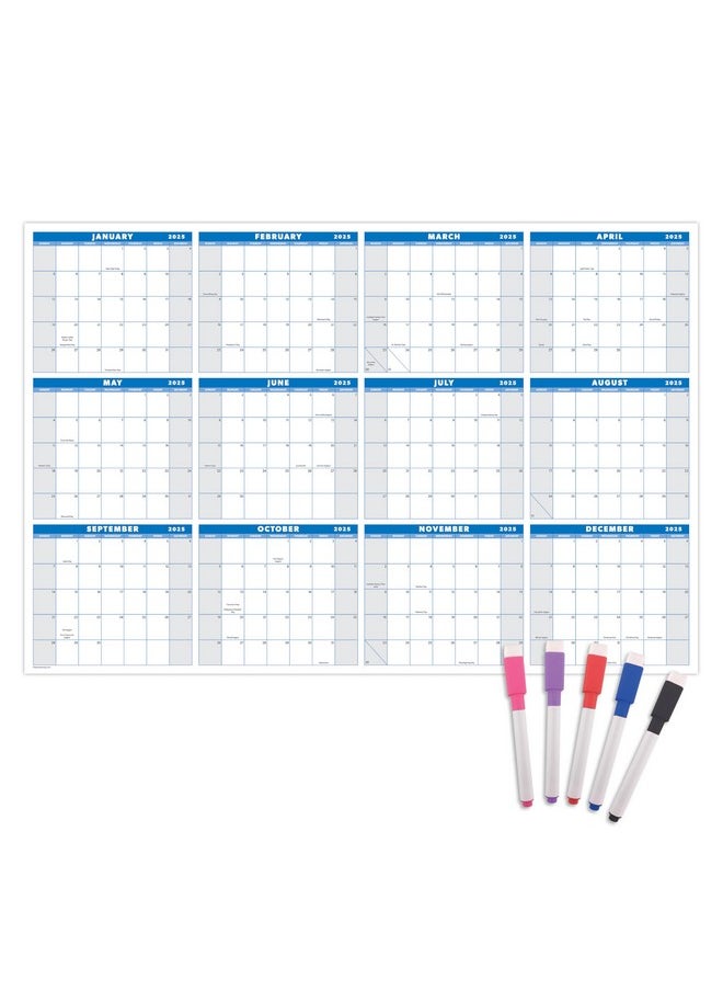 Palace Learning Extra Large 32" X 48" 2025 Dry Erase Wall Calendar With Markers - Wet & Dry Erasable 12 Month Annual Yearly Wall Planner (Blue, Laminated, 2025)  - Image 1