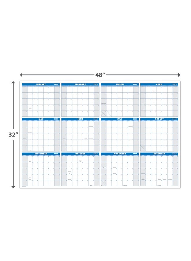 Palace Learning Extra Large 32" X 48" 2025 Dry Erase Wall Calendar With Markers - Wet & Dry Erasable 12 Month Annual Yearly Wall Planner (Blue, Laminated, 2025)  - Image 2