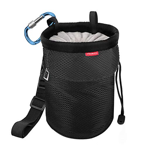 MoKo Chalk Bag, Drawstring Rock Climbing Bag Bouldering Chalk Pot Bucket with Adjustable Belt & Zippered Pockets and Carabiner for Rock Climbing Weight Lifting Gymnastics Crossfit - Black - Image 1