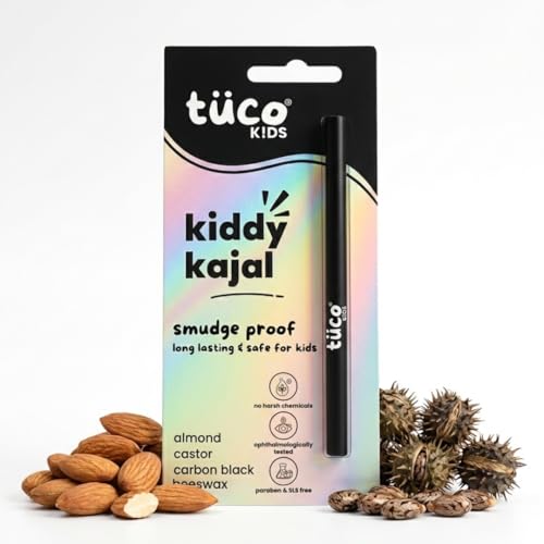 TuCo® Kids Matte Kajal | With Castor Oil & Almond | Safe Kajal For Babies | Smudge-Proof, Water-Proof, Preservative-Free & 100% Lead-Free | Long Lasting, Natural | Black, 15gm - Image 1