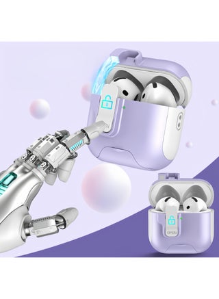 for AirPods 4 Case with Phone Stand, Auto Open,Secure Lock Cases Compatible with Apple Airpods 4th Generation 2024,Drop-Proof Hard Cover with Keychain for Women Girly,Purple - view 4