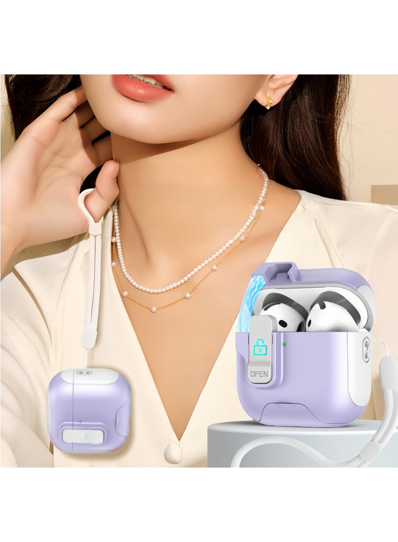 اعاره حافظة AirPods 4 مع حامل هاتف، فتح تلقائي، حافظات قفل آمنة متوافقة مع Apple Airpods الجيل الرابع 2024، غطاء صلب مقاوم للسقوط مع سلسلة مفاتيح للنساء والفتيات، أرجواني - Image 3