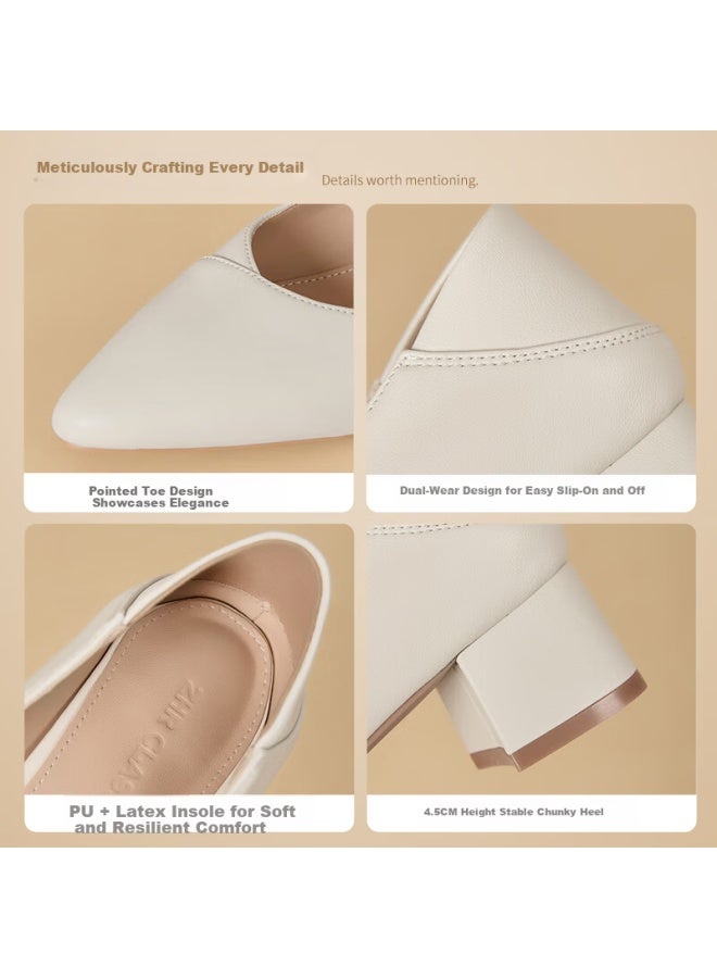 Zhr Zese Women's Commuter Pointed Toe Chunky Heel Work Slip-on Dual-wear Leather Shoes Bl267p Beige 38 - Image 4